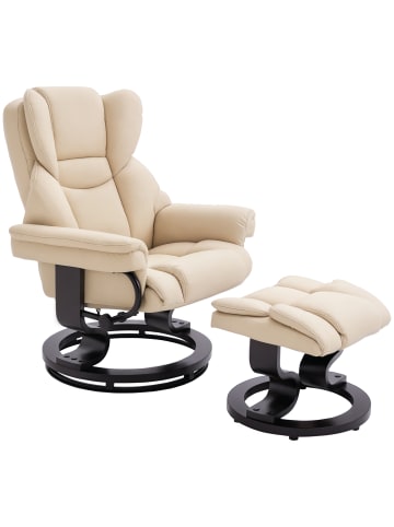 HOMCOM Relaxsessel mit Hocker-80L x 79B x 100H cm-Cremeweiß