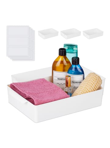 relaxdays 4 x Aufbewahrungsbox in Weiß - (B)24 x (H)7 x (T)34 cm