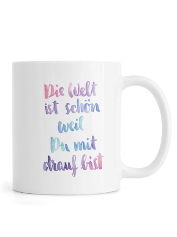 Juniqe Tasse "Die Welt" in Rosa & Violett