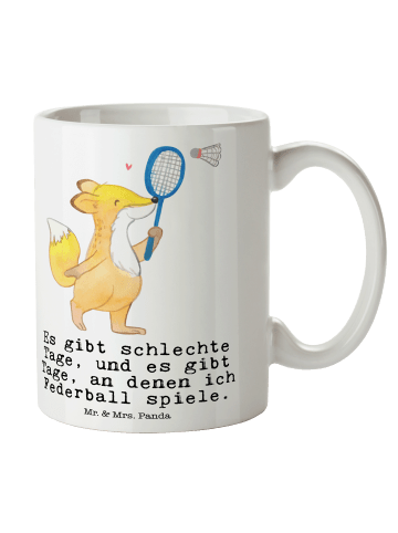 Mr. & Mrs. Panda Tasse Fuchs Federball spielen mit Spruch in Weiß