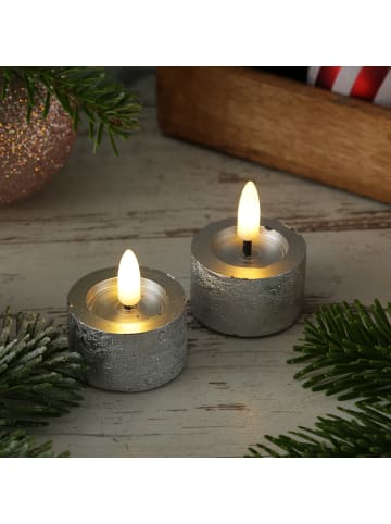 MARELIDA 2x LED Teelichter Lina Rustik Optik Echtwachs D: 4,4cm in silber