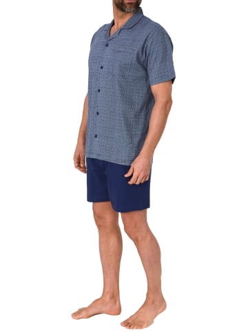 NORMANN kurzarm Schlafanzug Shorty Pyjama zum durchknöpfen - 78265 in marine