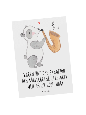 Mr. & Mrs. Panda Postkarte Saxophon Kühlschrank mit Spruch in Weiß