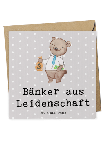 Mr. & Mrs. Panda Glückwunschkarte Bänker Leidenschaft mit Spruch in Grau Pastell