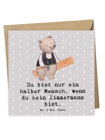 Mr. & Mrs. Panda Grußkarte Zimmermann Herz mit Spruch in Grau Pastell