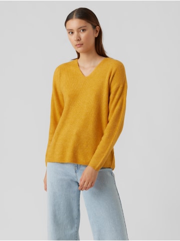 Vero Moda Strickpullover V-Ausschnitt Langarm Sweater VMCREWLEFILE in Gelb