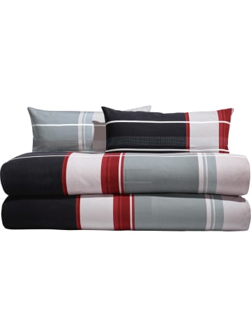 Erwin Müller Fein Biber Bettwäsche Sparpaket 4-teilig in rot-anthrazit-silber
