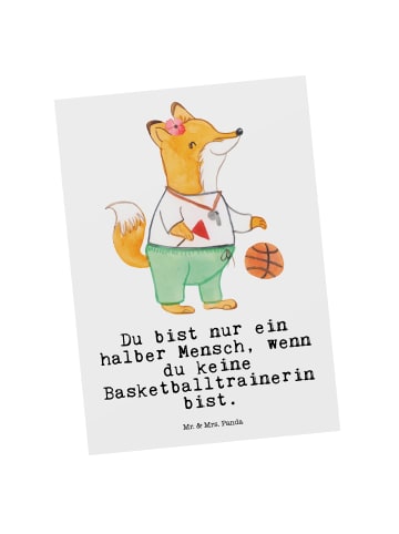 Mr. & Mrs. Panda Postkarte Basketballtrainerin Herz mit Spruch in Weiß