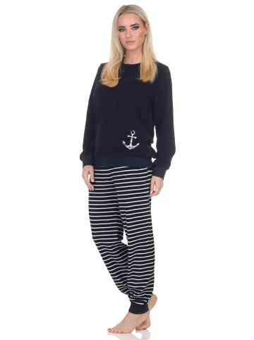 NORMANN Frottee Schlafanzug langarm Bündchen Maritime Optik - 87223 in navy