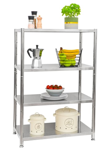 shelfr Schwerlast Metallregal Salva aus Edelstahl mit 4 Ebenen in Silber