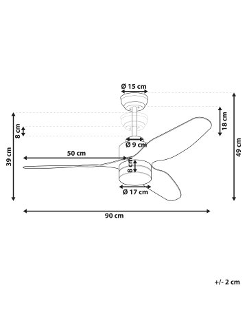 Beliani Deckenventilator mit Licht ANDERSON in Braun/Weiß - (W) 90 x (H) 39 x (L) 90 cm