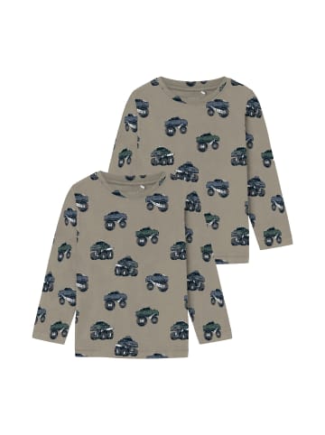 name it 2er-SET Langarmshirt mit Fahrzeug-Motiven All-Over-Print in Beige-2