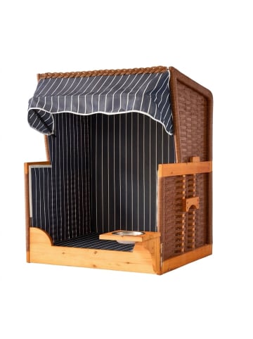 relaxdays Hundestrandkorb "Gestreift" in Dunkelblau / Natur – (B)75 x (H)95 x (T)65 cm