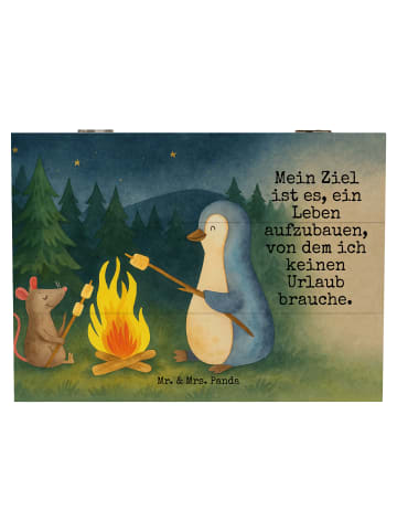 Mr. & Mrs. Panda Geschenkbox Pinguin Lagerfeuer Design mit Spruch in Weiß