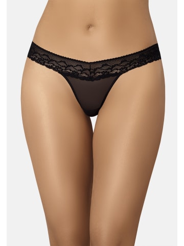 Teyli Mesh Tanga mit floraler Spitze Leo in schwarz