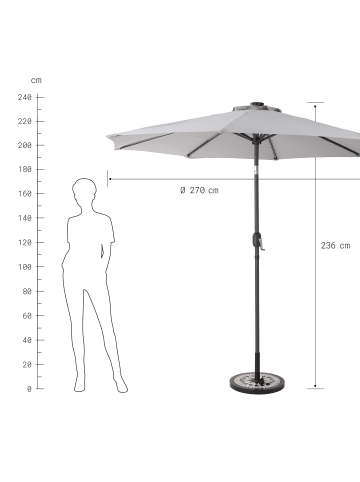 Butlers Sonnenschirm mit LED-Solar-Lichter Ø270cm SUN & STARS in Hellgrau