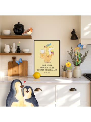 Mr. & Mrs. Panda Bild Sommer Meer Strand mit Spruch in Gelb Pastell