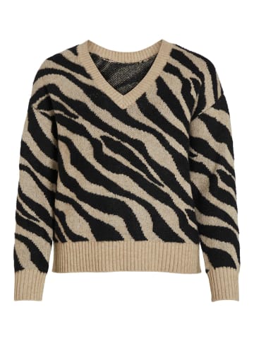 Vila Kuscheliger Strickpullover Jacquard Zebra Animal Muster VIRIL FEAMI in Beige