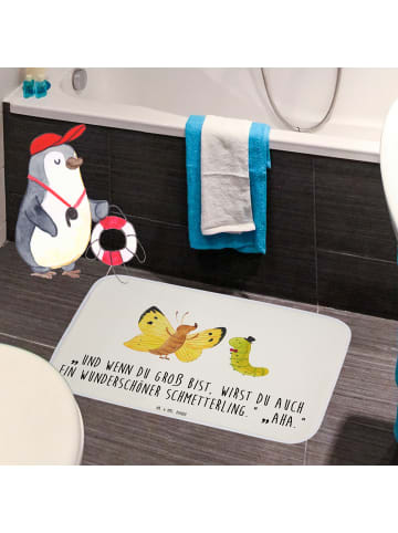 Mr. & Mrs. Panda Badezimmerteppich Raupe Schmetterling mit Spruch in Weiß