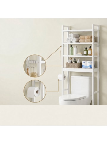 SONGMICS Badregal Toilettenregal Bambou in Wolkenweiß - (B)63 x (H)185 x (T)26 cm