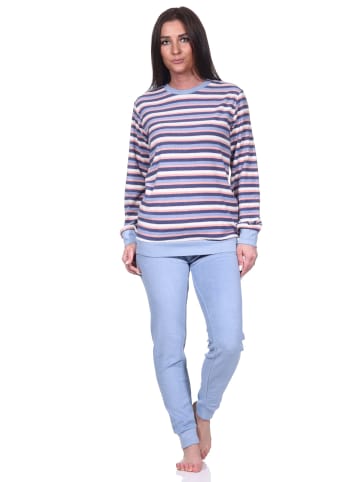 NORMANN Frottee Schlafanzug lang Pyjama Bündchen Streifen - 76536 in hellblau