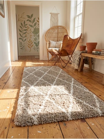 KADIMA DESIGN Teppich Hochflor Shaggy Waschbar Geometrisch DOLOMIT Strapazierfähig in Beige