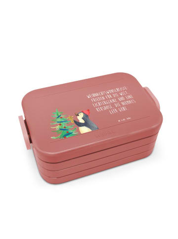 Mr. & Mrs. Panda Bentobox Pinguin Weihnachtsbaum Motiv mit Spruch in Rot Pastell