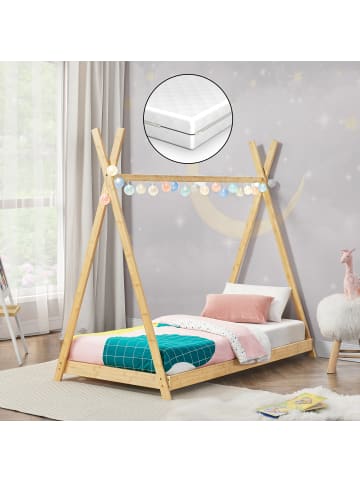 en.casa Kinderbett Vimpeli mit Matratze in Beige (B)80cm (L)160cm