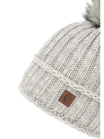 Faera Warme Strickmütze mit Kunstfell und Thermo-Fleece in Grau