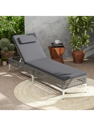 COSTWAY Sonnenliege Rattan mit Auflage in Grau