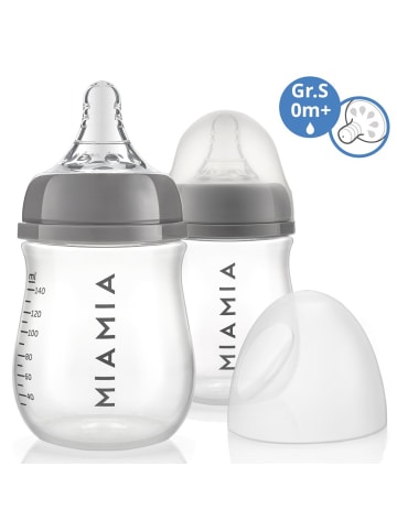 MiaMia PP-Flasche 2er Pack 140 ml + Silikon-Trinksauger in grau