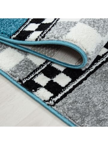 KADIMA DESIGN Kinderteppich Waschbar Autos LAGO Strapazierfähig OEKO-TEX Kinderzimmer in Blau