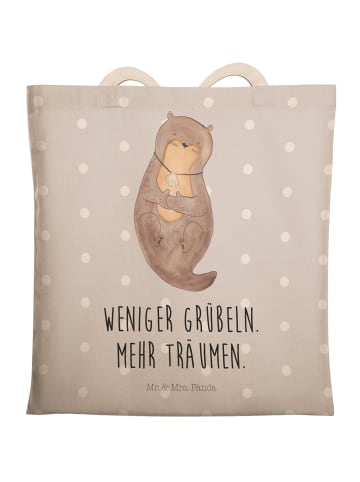 Mr. & Mrs. Panda Einkaufstasche Otter Muschel mit Spruch in Grau Pastell