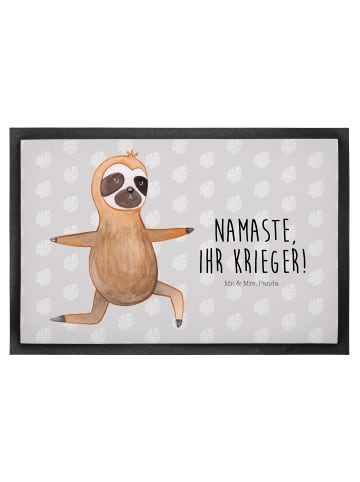 Mr. & Mrs. Panda Fußmatte Faultier Yoga mit Spruch in Grau Pastell