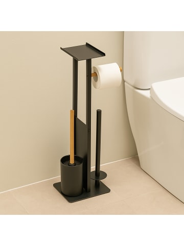 relaxdays WC Garnitur in Schwarz/ Natur - (B)21 x (H)65 x (T)18 cm