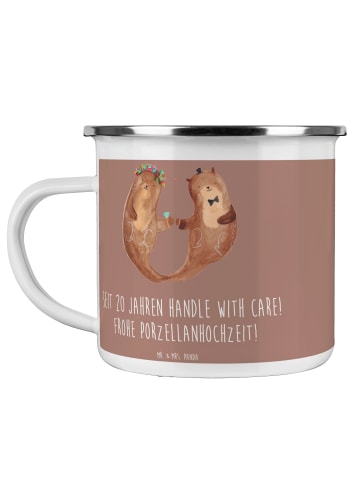 Mr. & Mrs. Panda Camping Emaille Tasse 20. Hochzeitstag Porzella... in Braun Pastell