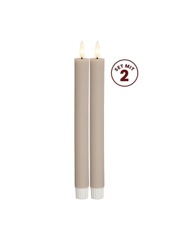 STAR Trading LED Stabkerze Flamme Stripe 2er-Set aus Wachs, braun in Braun