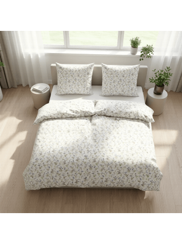 Janine Edel Flanell Bettwäsche Davos - Blümchen beere grün in bunt