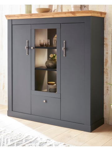 Furn.Design Highboard grau, Eiche Wotan, Landhaus 141 cm, Vitrine mit Soft-Close