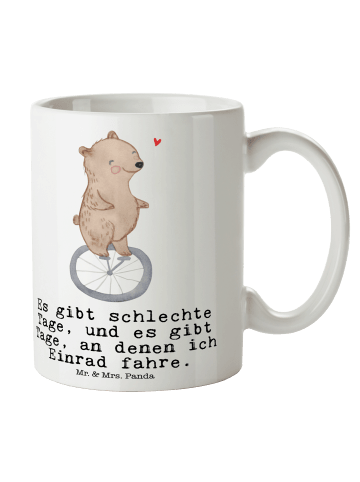 Mr. & Mrs. Panda Kaffeepott Bär Einrad fahren mit Spruch in Weiß