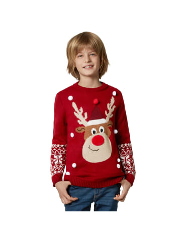tectake Festtagspullover, Kinder-Strickpullover in Rot, Weiß und Braun