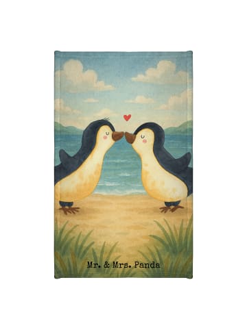 Mr. & Mrs. Panda Handtuch Pinguine Kuss Design ohne Spruch in Weiß