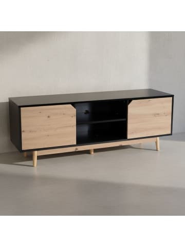 KADIMA DESIGN Lowboard Schwarz Eiche-Dekor 150x55x40 TV-Kommode Modern Design in Schwarz-Beige