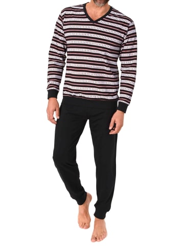 NORMANN Langarm Schlafanzug Pyjama Streifen in rot