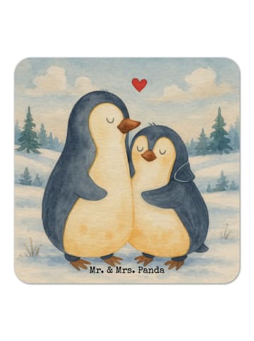 Mr. & Mrs. Panda Glasuntersetzer Pinguin umarmen Design ohne Spruch in Weiß
