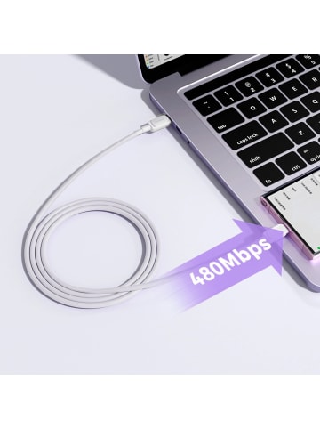 COFI 1453 Datenkabel Multi-Color Series Ladekabel USB-C/USB-C-Kabel 100 W 1,2 m in Weiß