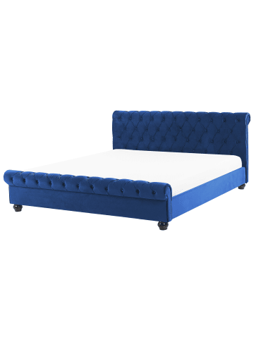 Beliani Doppelbett AVALLON in Blau/Braun - (W) 172 x (H) 94 x (L) 233 cm