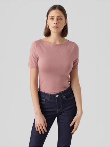 Vero Moda Basic Stretch T-Shirt mit U-Boot-Ausschnitt VMPANDA in Altrosa