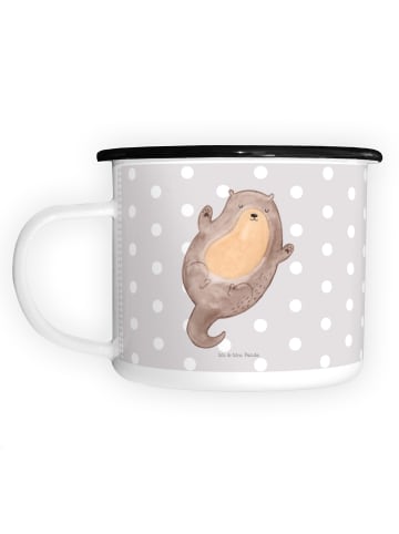 Mr. & Mrs. Panda XL Emaille Tasse Otter Umarmen ohne Spruch in Grau Pastell