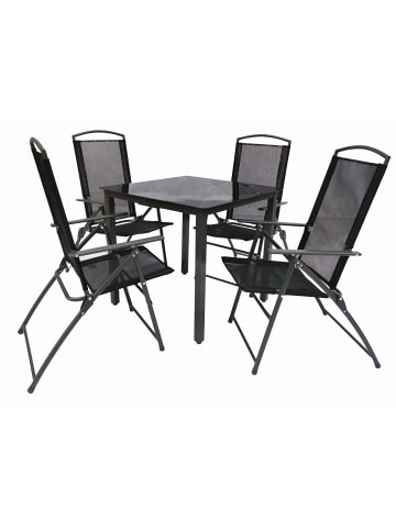 VCM  5-tlg Sitzgruppe Gartenmöbel Tisch Stühle Set 80S in Schwarz